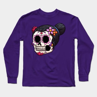 Female Dia De Los Muertos Sugar Skull Long Sleeve T-Shirt